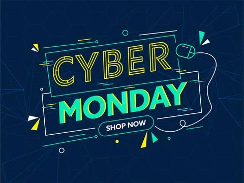 Stylish Cyber Monday Text with Mouse on Blue Polygon Lines Background for A.. Illustrazione stock