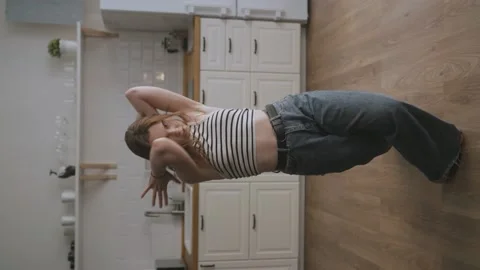 A stylish dancer dancing at home. Cool party at home. Alone. Video stock 158160599