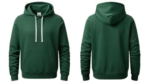 Stylish dark green half zip hoodie front and back view product mockup apparel Stock Illustration