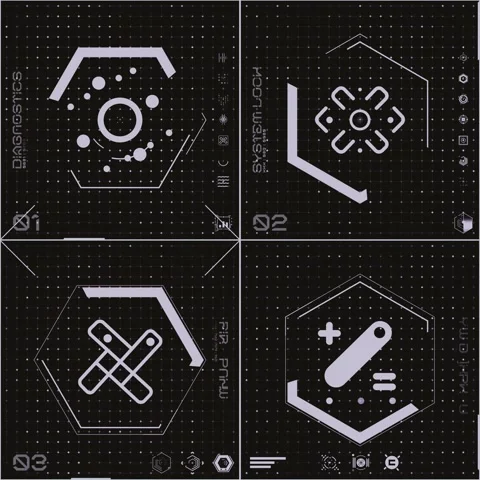 Stylish Dark Grey 4 Grid Icon Panel 01 Stock Footage 294040246