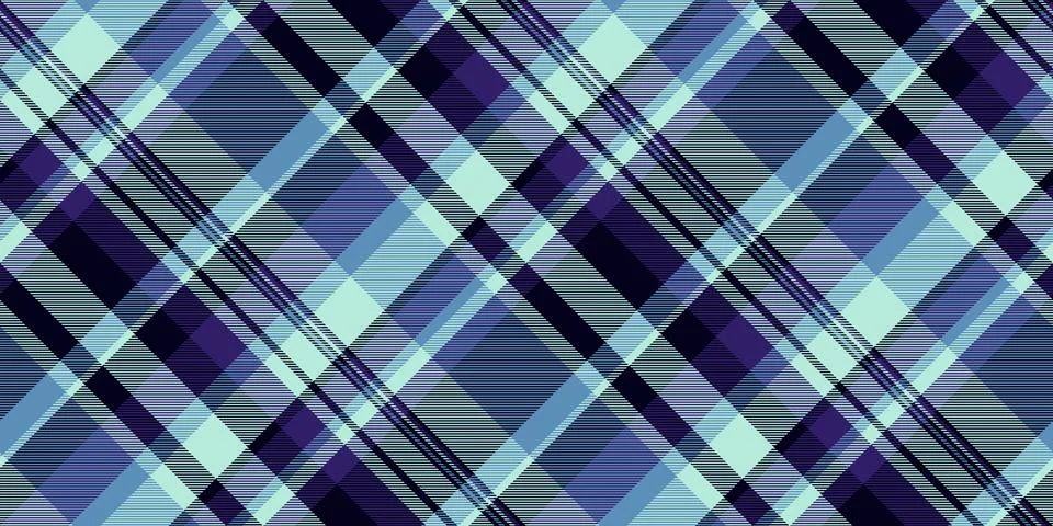 Stylish diagonal plaid pattern in cool blue, purple, and mint tones. Perfect  Stock Illustration