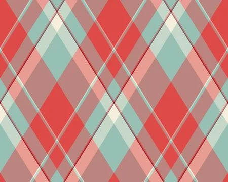 Stylish diagonal plaid pattern in muted coral, teal, and beige tones. Perfect Stock Illustration