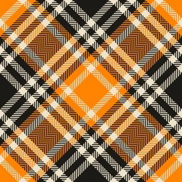A stylish diagonal tartan pattern in vibrant orange, black and white. Perfect Stock Illustration