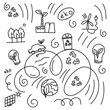 A stylish doodle about nature conservation ecology Stock Illustration