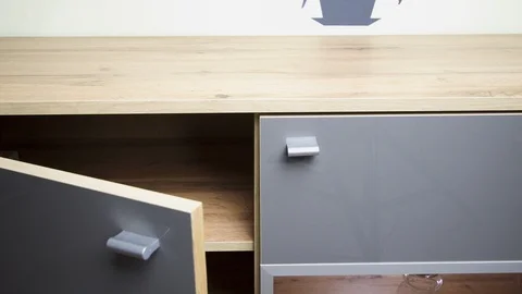 Stylish door made friendly materials with a beautiful shiny knobs gently close Video stock 127636423