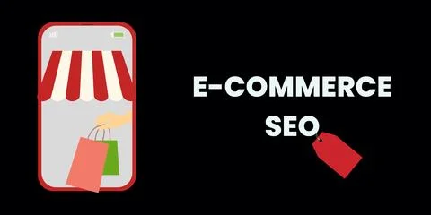 Stylish E-Commerce SEO Banner on Black Background Stock Illustration