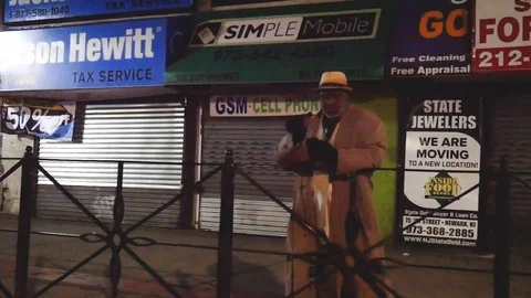Stylish Elderly Man Broad Street Night Newark Coronavirus Lockdown Video stock 127727768