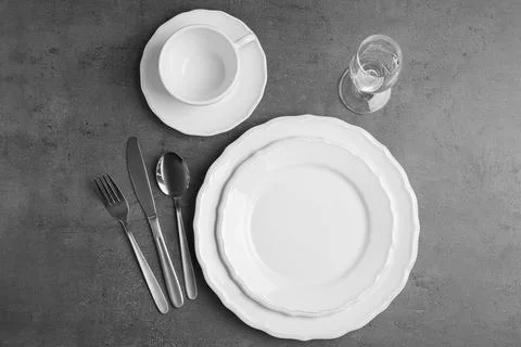 Stylish elegant table setting on stone surface, top view Stock Photos