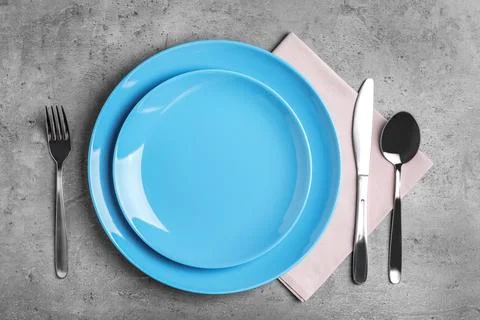 Stylish elegant table setting on stone surface, top view Stock Photos