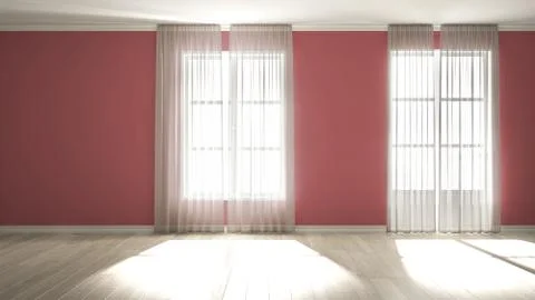 Stylish empty room with panoramic windows, parquet wooden floor, classic shut 스톡 일러스트