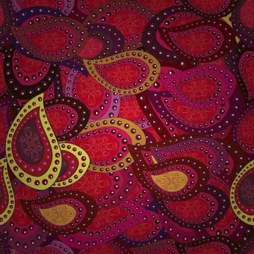 Stylish fabric pattern. Seamless Doodles purple, magenta and red on colors. Vect Stock Illustration