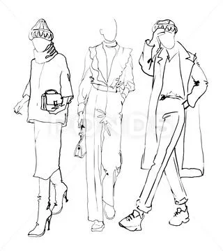 Stylish fashion models. Pretty young girls. Fashion womans Sketch Stock Illustration