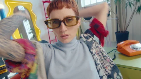 Stylish Female Dancer Performing Model-Like Vogue Poses on Camera Stock Footage 247534083