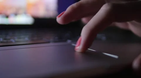 Stylish female hand on touchpad browsing internet site page. Pano shot Stock Footage 56531030