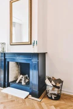 Stylish fireplace design Stock Photos