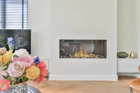Stylish fireplace design Stock Photos