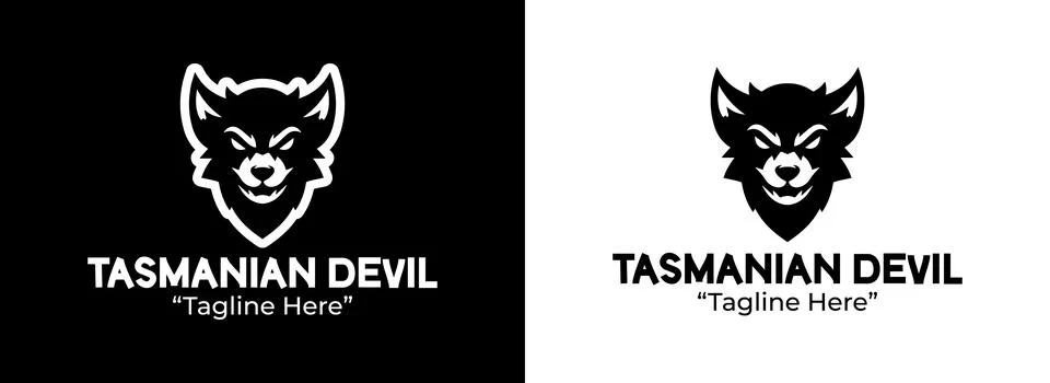 Stylish Flat Tasmanian Devil Logo Design in Monochrome Stock Illustration