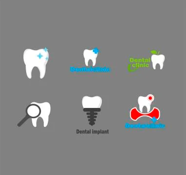 Stylish flat vector logo dental clinic big vector collection Stock Illustration
