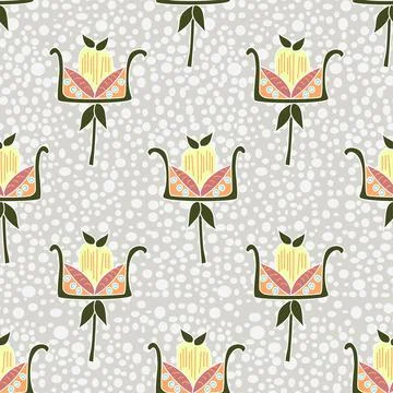Stylish Floral Repeat Pattern In Multicolor On A Grey Dotted Background Stock Illustration