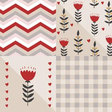 Stylish folk flower patchwork seamless pattern. Ornament in black, beige an.. Stock Illustration