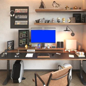 Stylish Gamer-Inspired Study and Workstation Setup – 3D Render Stock Illustration