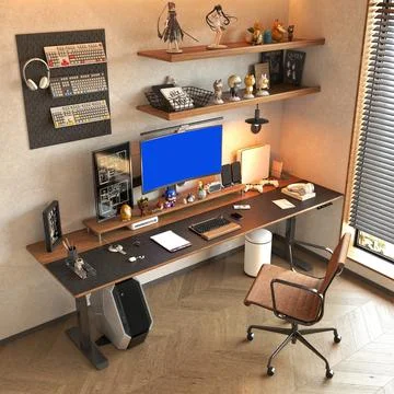 Stylish Gamer-Inspired Study and Workstation Setup – 3D Render Stock Illustration