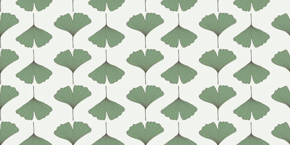 Stylish gentle vector seamless pattern with green leaves of ginkgo biloba 库存插图
