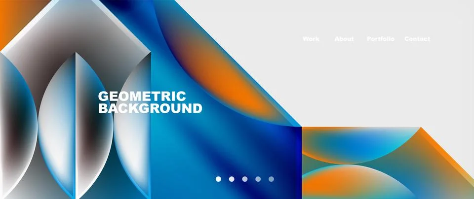 A stylish geometric pattern with blue and orange shapes on a white border Stock Illustration