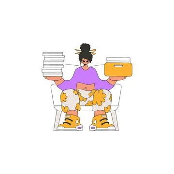 Stylish girl holds a stack of documents in her hands. Stock Illustration