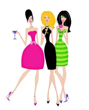 Stylish Girlfriends Out for the Evening Stock Illustration