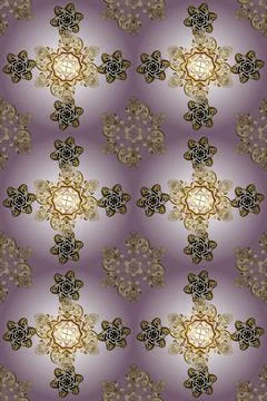 Stylish graphic pattern. Seamless Raster background. Golden elements on yellow, Stock Illustration