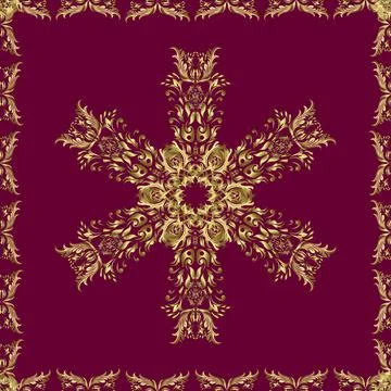 Stylish graphic pattern. Seamless vector background. Golden elements on red and 스톡 일러스트