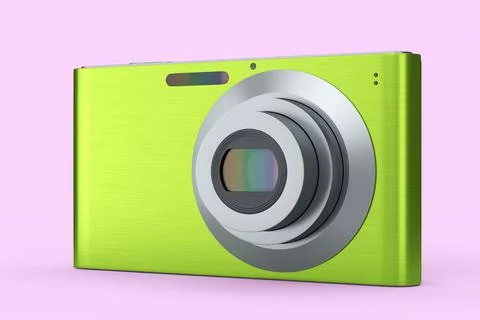 Stylish greeb compact pocket digital camera isolated on pink background Stock Illustration