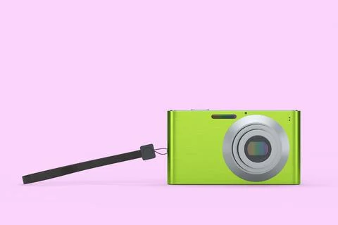 Stylish greeb compact pocket digital camera isolated on pink background Stock Illustration