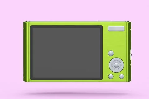 Stylish greeb compact pocket digital camera isolated on pink background Stock Illustration