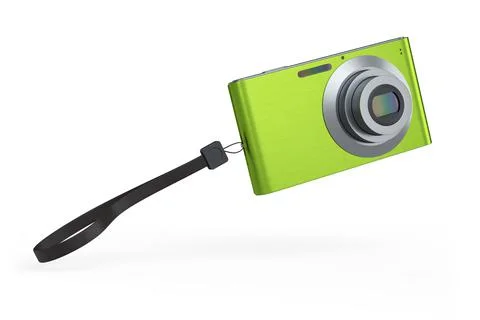 Stylish greeb compact pocket digital camera isolated on white background Stock Illustration