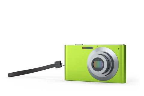 Stylish greeb compact pocket digital camera isolated on white background Stock Illustration