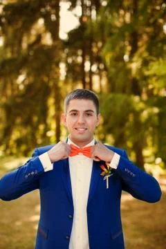 Stylish groom in a blue suit Stock Photos