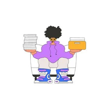 A stylish guy holds stacks of documents in his hands. Stock Illustration