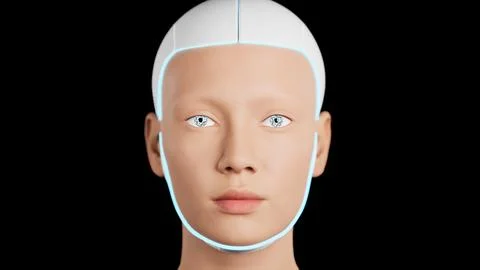 Stylish handsome cyborg head . 3d render Futuristic woman Illustrazione stock
