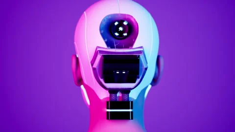 Stylish handsome cyborg head rotating. loop 3d animation Futuristic woman Stock Footage 256172335