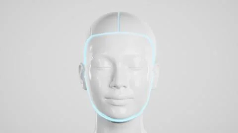 Stylish handsome cyborg head rotating. 3d render of Futuristic woman Illustrazione stock
