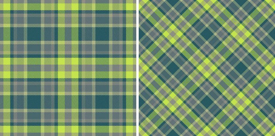 Stylish herringbone and plaid patterns in teal, grey, and lime green.  Perf.. イラスト素材
