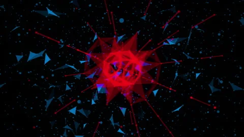 Stylish high-tech background with a rotating 3D object and animated environment Video stock 320576868