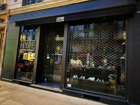 Stylish Hype retail store window display with sneakers and fashion in Paris.. 写真素材
