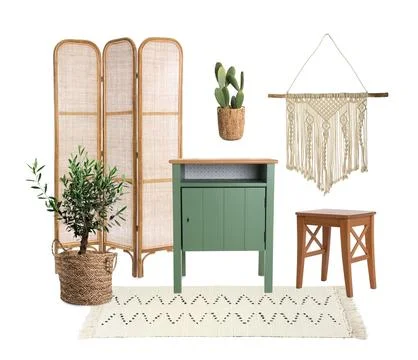 Stylish interior design. Different decorative elements and furniture on whi.. Stock Photos