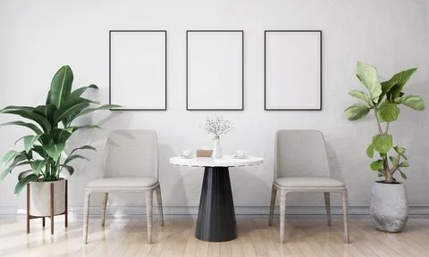 Stylish interior design of dining room with mock up poster frame Stock Illustration