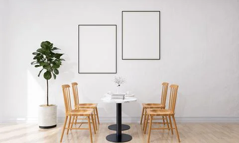 Stylish interior design of dining room with mock up poster frame Stock Illustration