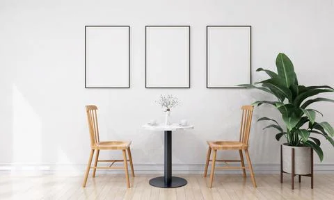 Stylish interior design of dining room with mock up poster frame Stock Illustration