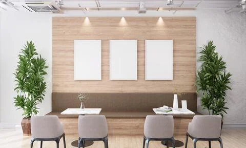 Stylish interior design of teahouse cafe with mock up poster frame Stock Illustration